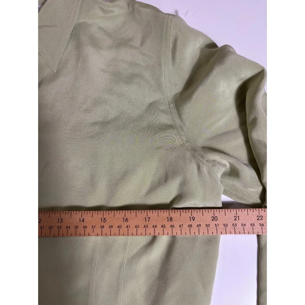 Talbots Pure Silk Shirt Womens 16 Green Long Sleeve‎ Classic Collared Button Up